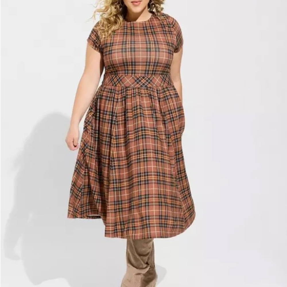 Torrid Plaid Midi Dress in Brown and Black-size 3 - Picture 1 of 5